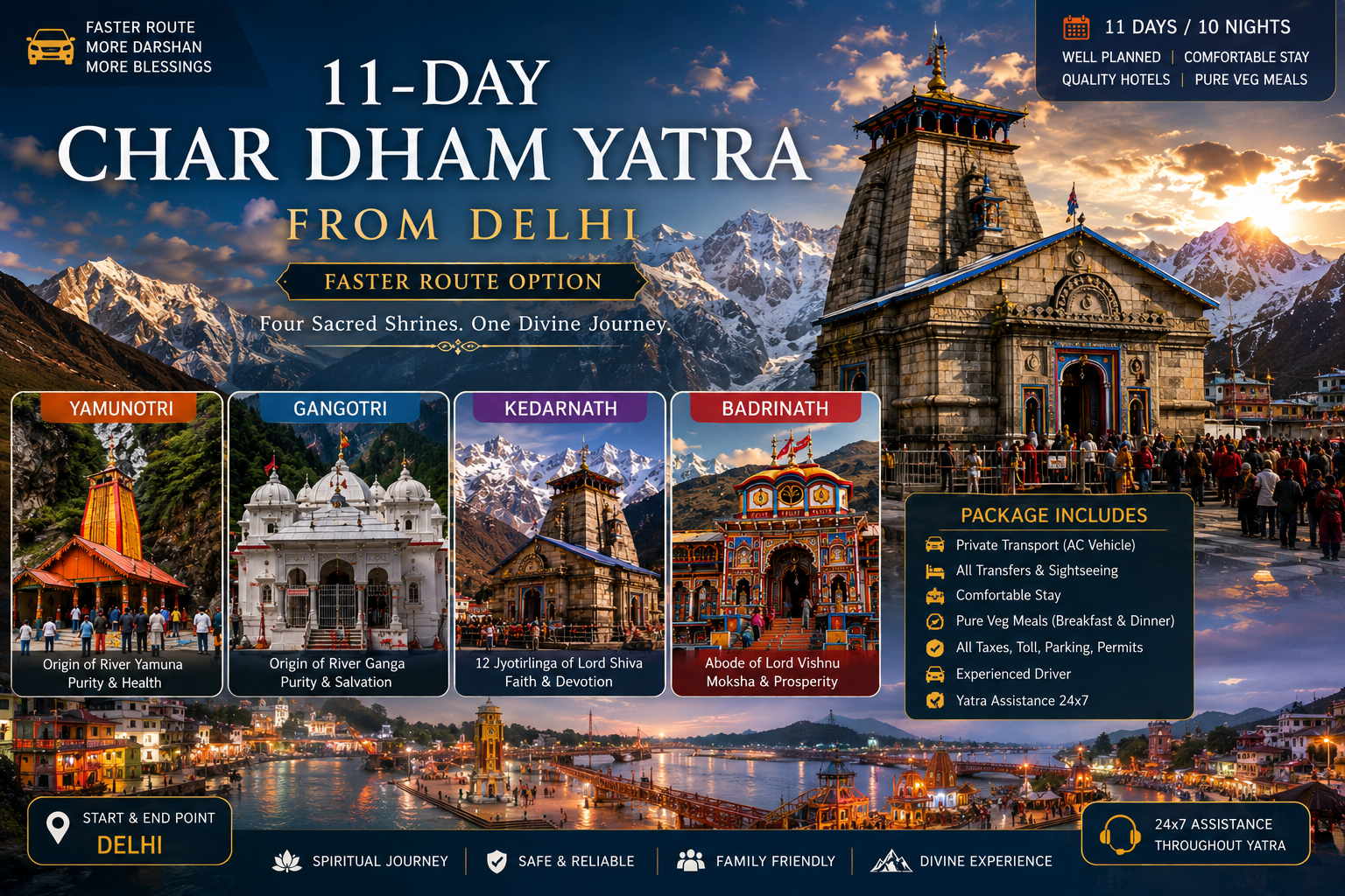 11-Day Char Dham Yatra from Delhi - Faster Route Option